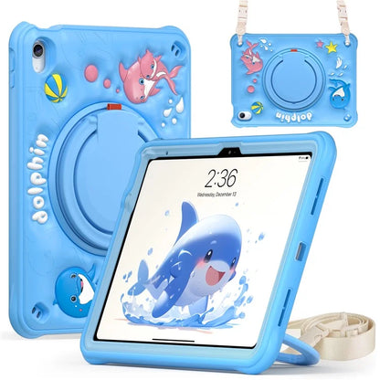 For iPad 10.9 (2022) Case with Shoulder Strap Cute Dolphin PC+Silicone+TPU Kickstand Tablet Cover
