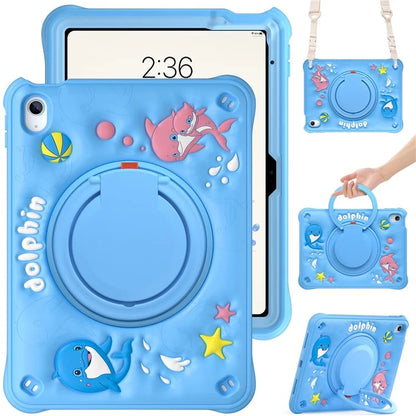 For iPad 10.9 (2022) Case with Shoulder Strap Cute Dolphin PC+Silicone+TPU Kickstand Tablet Cover