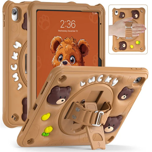 For iPad 10.9 (2022) Case Bear Pattern PC+Silicone+TPU Kickstand Tablet Cover