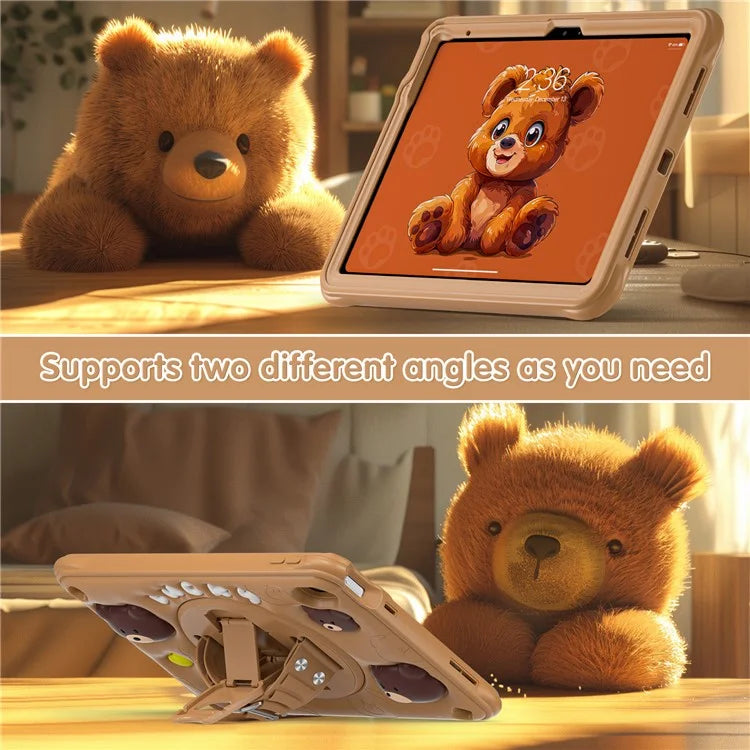 For iPad 10.9 (2022) Case Bear Pattern PC+Silicone+TPU Kickstand Tablet Cover