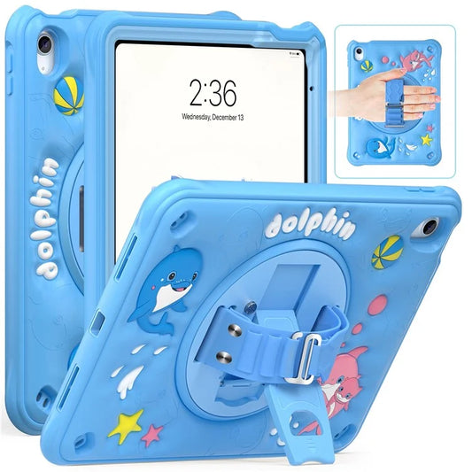For iPad 10.9 (2022) Case Cute Dolphin Kickstand PC+Silicone+TPU Tablet Cover