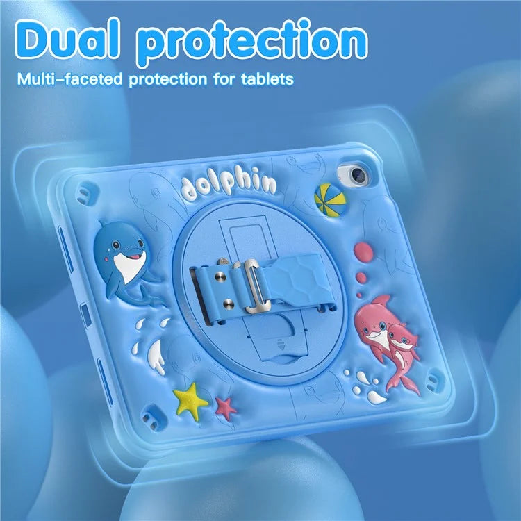 For iPad 10.9 (2022) Case Cute Dolphin Kickstand PC+Silicone+TPU Tablet Cover