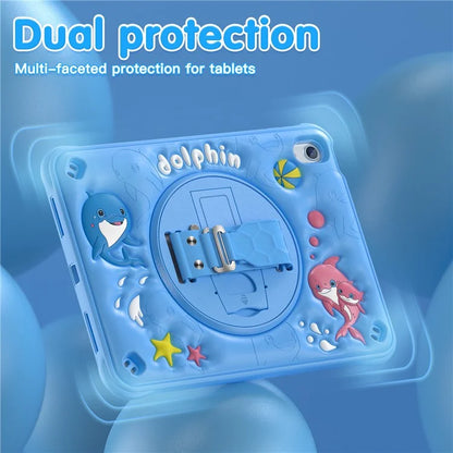 For iPad 10.9 (2022) Case Cute Dolphin Kickstand PC+Silicone+TPU Tablet Cover