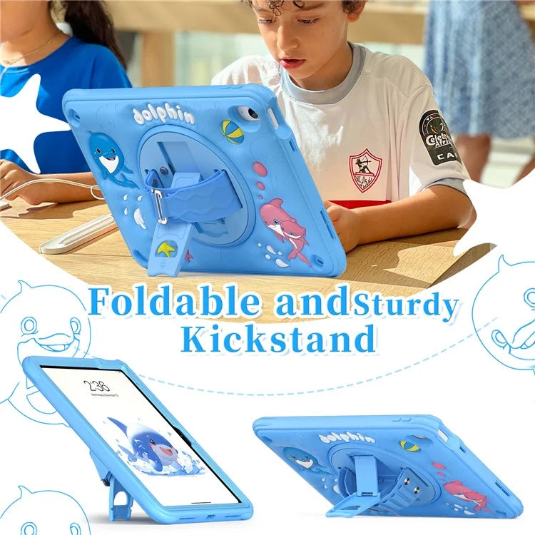 For iPad 10.9 (2022) Case Cute Dolphin Kickstand PC+Silicone+TPU Tablet Cover