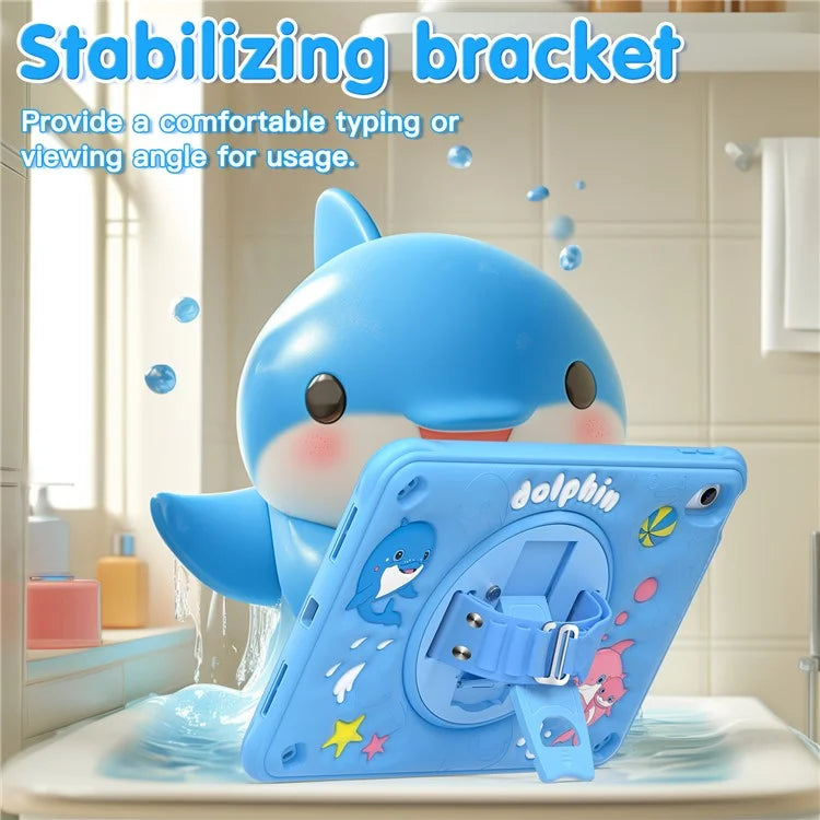 For iPad 10.9 (2022) Case Cute Dolphin Kickstand PC+Silicone+TPU Tablet Cover
