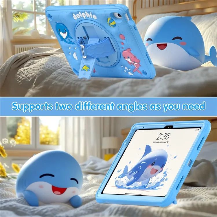 For iPad 10.9 (2022) Case Cute Dolphin Kickstand PC+Silicone+TPU Tablet Cover