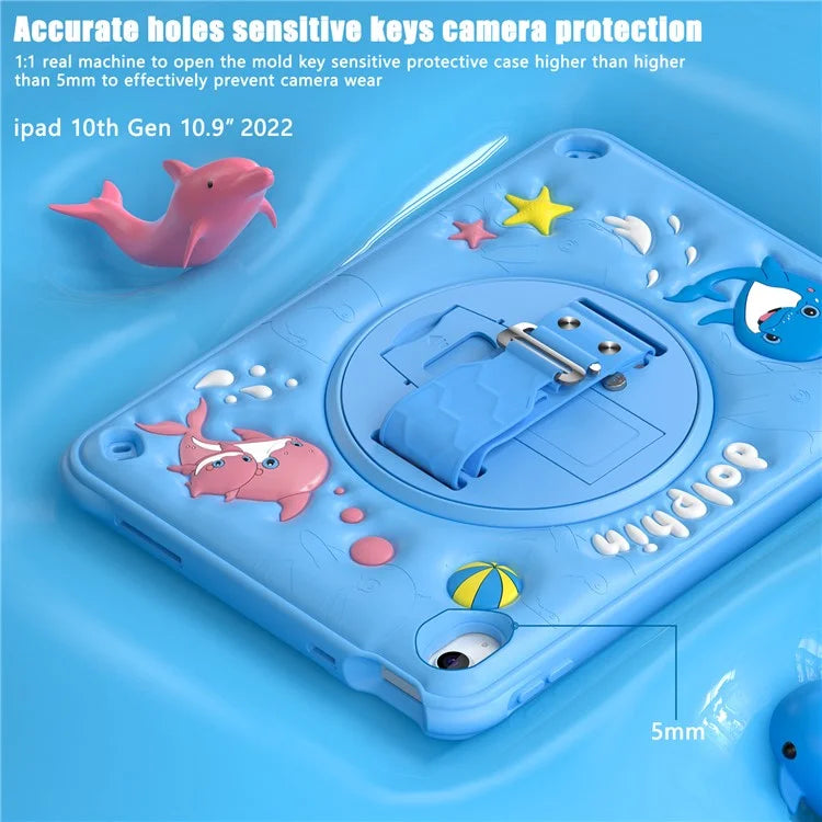 For iPad 10.9 (2022) Case Cute Dolphin Kickstand PC+Silicone+TPU Tablet Cover