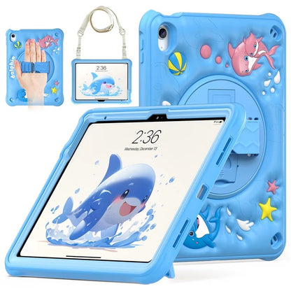 For iPad 10.9 (2022) Case with Shoulder Strap Kickstand PC+Silicone+TPU Cute Dolphin Cover