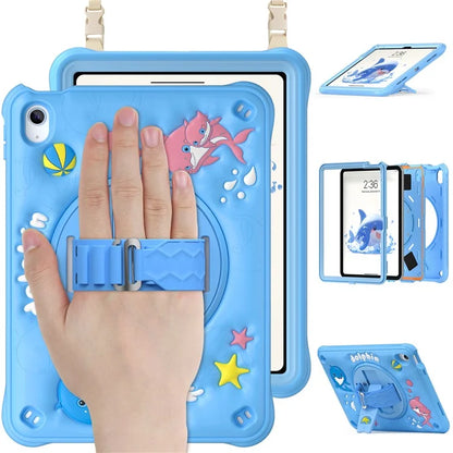 For iPad 10.9 (2022) Case with Shoulder Strap Kickstand PC+Silicone+TPU Cute Dolphin Cover
