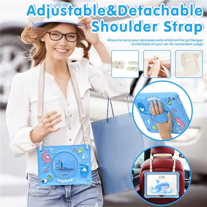For iPad 10.9 (2022) Case with Shoulder Strap Kickstand PC+Silicone+TPU Cute Dolphin Cover