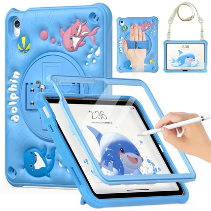 For iPad 10.9 (2022) Case with Shoulder Strap Kickstand PC+Silicone+TPU Cute Dolphin Cover