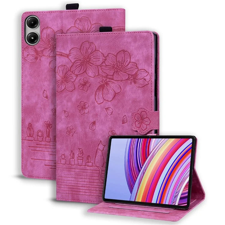 For Xiaomi Redmi Pad Pro Case Card Slots Leather Tablet Stand Folio Cover Flower Cat