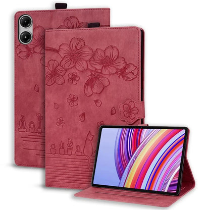 For Xiaomi Redmi Pad Pro Case Card Slots Leather Tablet Stand Folio Cover Flower Cat
