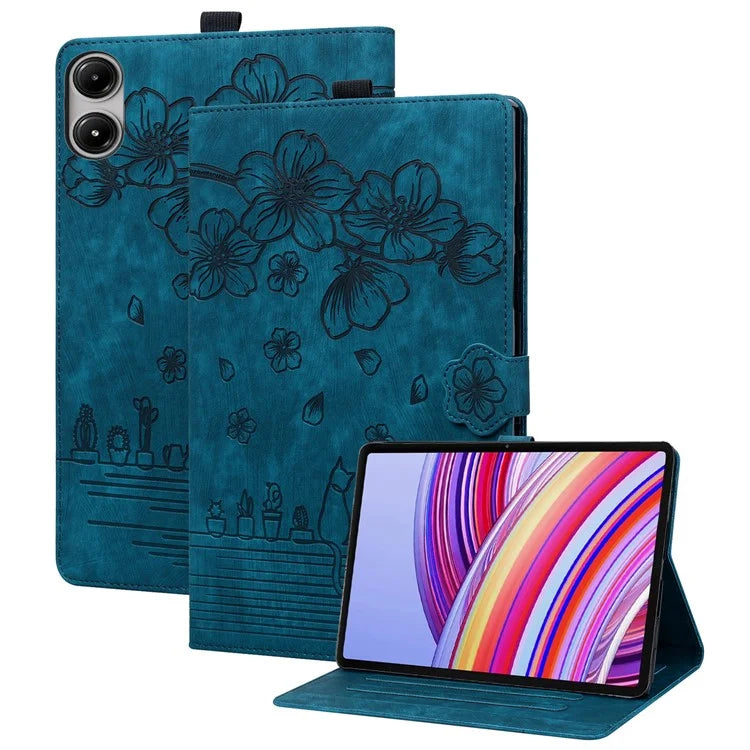 For Xiaomi Redmi Pad Pro Case Card Slots Leather Tablet Stand Folio Cover Flower Cat