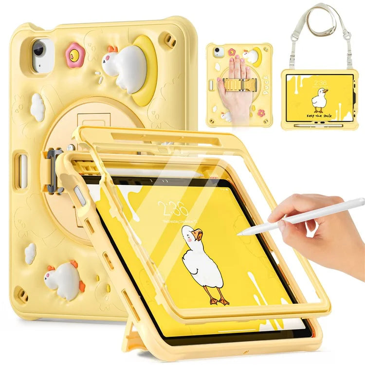 For iPad Air 11 (2024) / Air (2022) / (2020) / iPad Pro 11 (2022) / (2021) / (2020) / (2018) Case with Shoulder Strap Kickstand PC+Silicone+TPU Cover