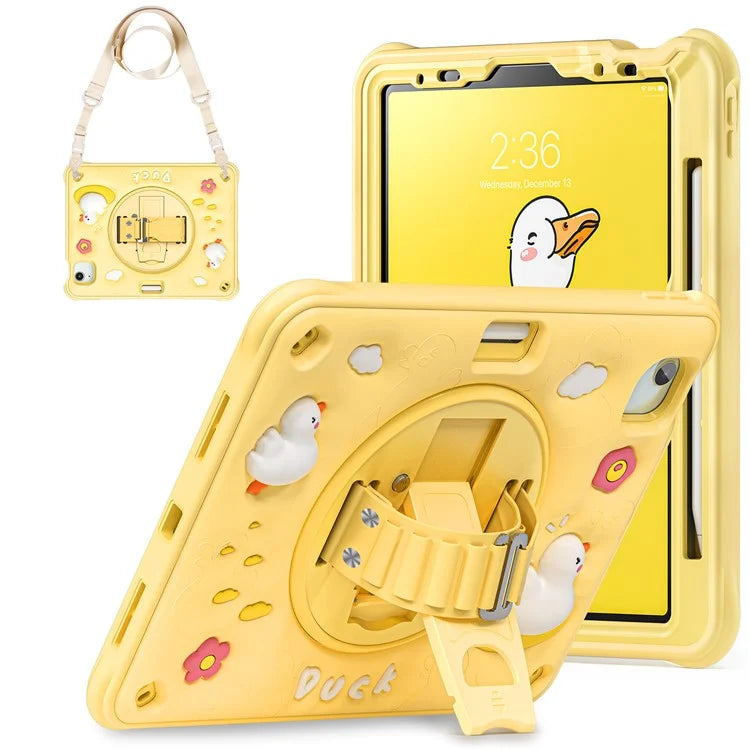 For iPad Air 11 (2024) / Air (2022) / (2020) / iPad Pro 11 (2022) / (2021) / (2020) / (2018) Case with Shoulder Strap Kickstand PC+Silicone+TPU Cover