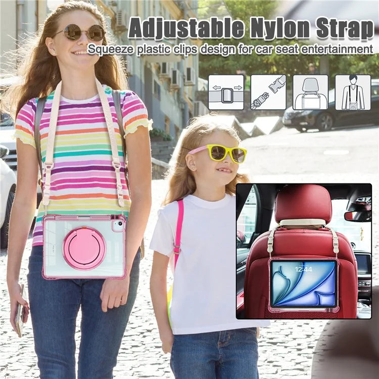 For iPad Air 11 (2024) / Air (2022) / (2020) / iPad Pro 11 (2022) / (2021) / (2020) / (2018) Case with Shoulder Strap Kickstand PC+TPU+Acrylic Cover