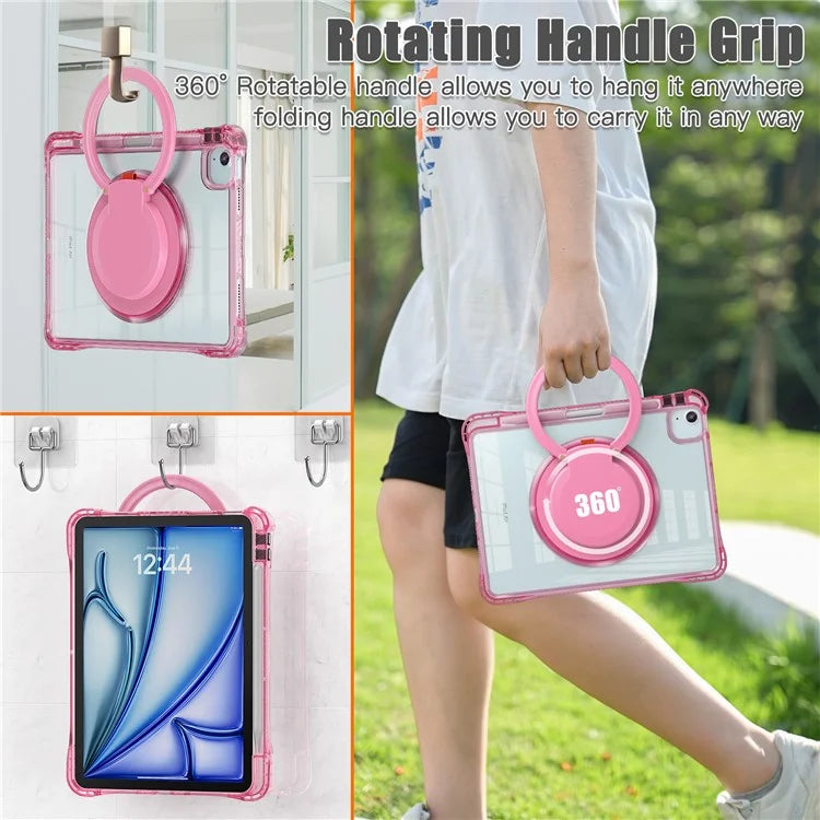 For iPad Air 11 (2024) / Air (2022) / (2020) / iPad Pro 11 (2022) / (2021) / (2020) / (2018) Case with Shoulder Strap Kickstand PC+TPU+Acrylic Cover