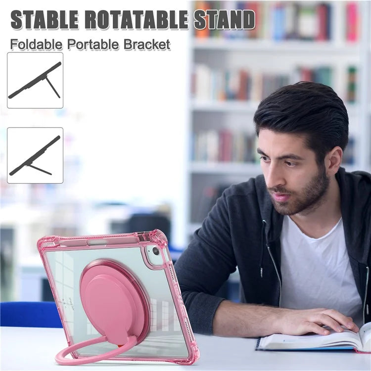 For iPad Air 11 (2024) / Air (2022) / (2020) / iPad Pro 11 (2022) / (2021) / (2020) / (2018) Case with Shoulder Strap Kickstand PC+TPU+Acrylic Cover