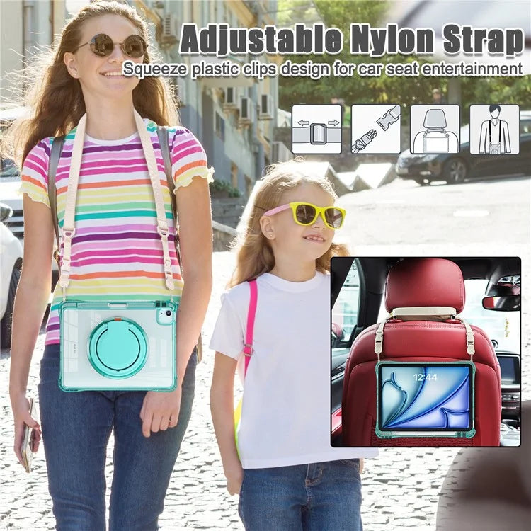 For iPad Air 11 (2024) / Air (2022) / (2020) / iPad Pro 11 (2022) / (2021) / (2020) / (2018) Case with Shoulder Strap Kickstand PC+TPU+Acrylic Cover
