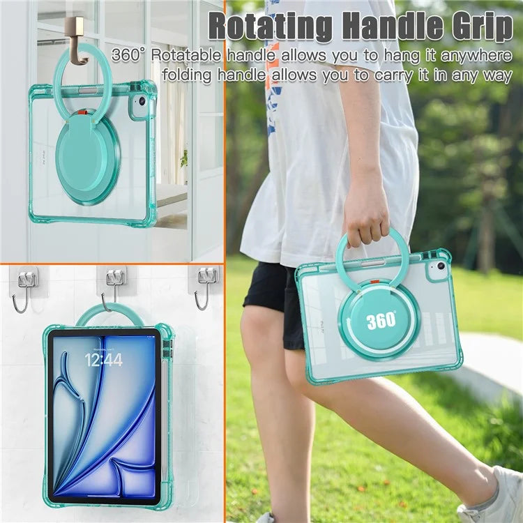 For iPad Air 11 (2024) / Air (2022) / (2020) / iPad Pro 11 (2022) / (2021) / (2020) / (2018) Case with Shoulder Strap Kickstand PC+TPU+Acrylic Cover