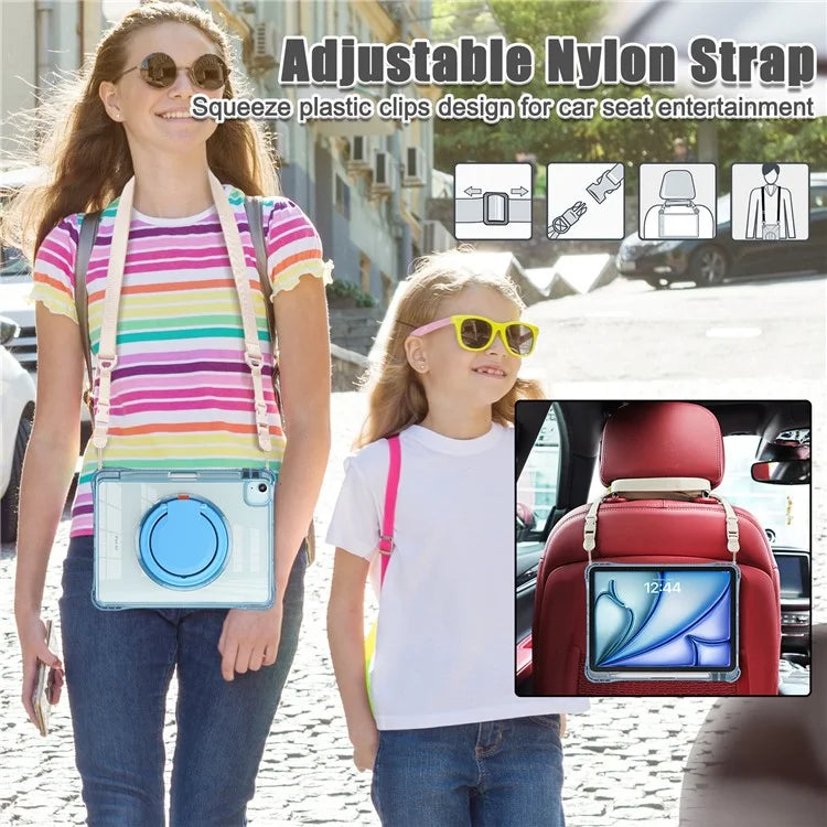 For iPad Air 11 (2024) / Air (2022) / (2020) / iPad Pro 11 (2022) / (2021) / (2020) / (2018) Case with Shoulder Strap Kickstand PC+TPU+Acrylic Cover