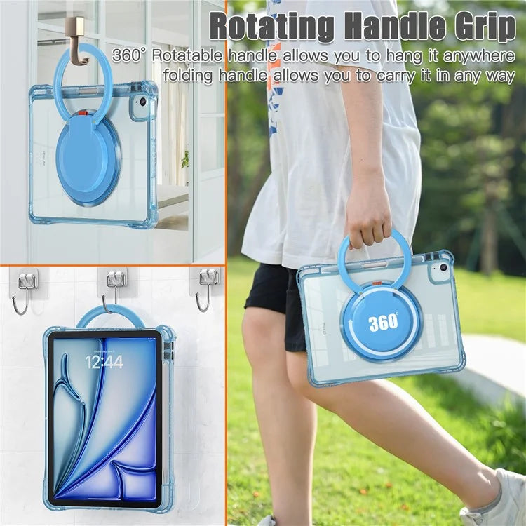 For iPad Air 11 (2024) / Air (2022) / (2020) / iPad Pro 11 (2022) / (2021) / (2020) / (2018) Case with Shoulder Strap Kickstand PC+TPU+Acrylic Cover
