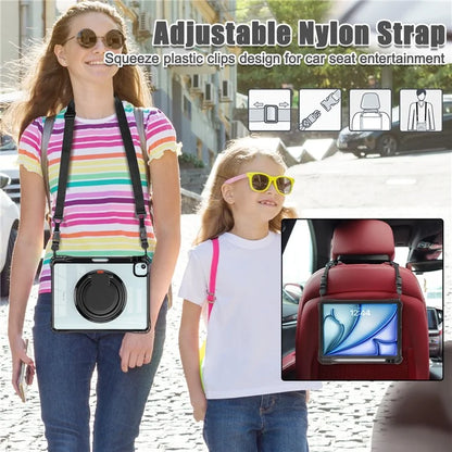 For iPad Air 11 (2024) / Air (2022) / (2020) / iPad Pro 11 (2022) / (2021) / (2020) / (2018) Case with Shoulder Strap Kickstand PC+TPU+Acrylic Cover