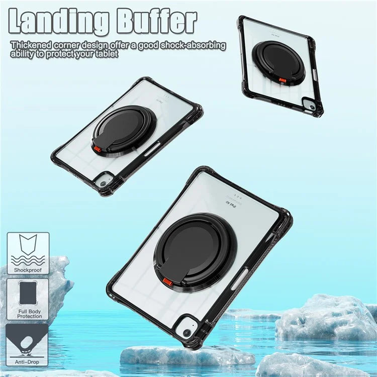 For iPad Air 11 (2024) / Air (2022) / (2020) / iPad Pro 11 (2022) / (2021) / (2020) / (2018) Case with Shoulder Strap Kickstand PC+TPU+Acrylic Cover