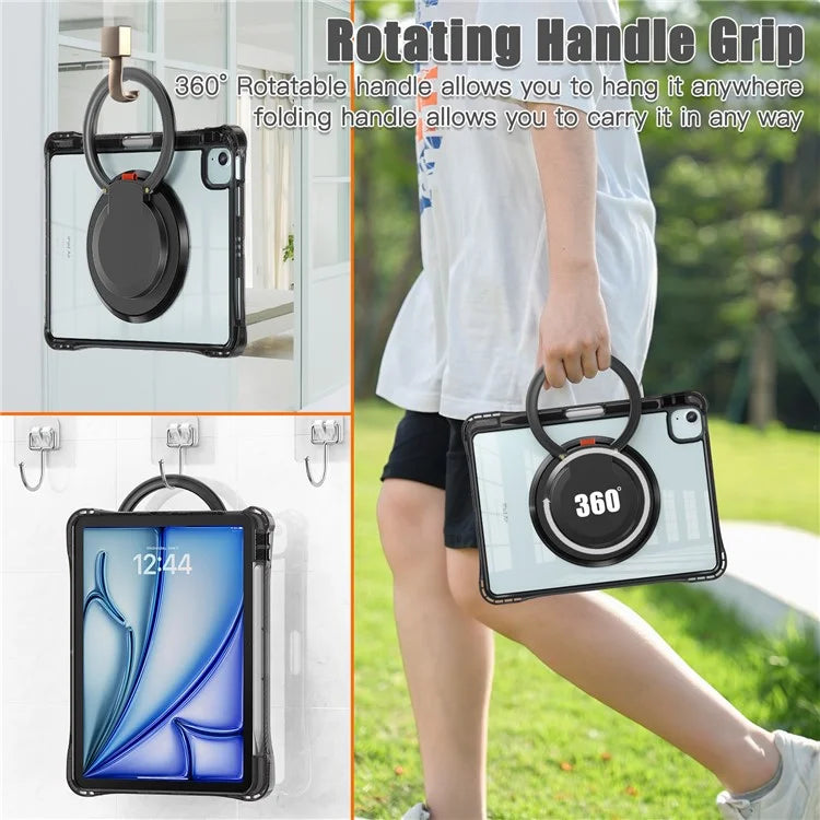 For iPad Air 11 (2024) / Air (2022) / (2020) / iPad Pro 11 (2022) / (2021) / (2020) / (2018) Case with Shoulder Strap Kickstand PC+TPU+Acrylic Cover