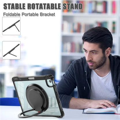 For iPad Air 11 (2024) / Air (2022) / (2020) / iPad Pro 11 (2022) / (2021) / (2020) / (2018) Case with Shoulder Strap Kickstand PC+TPU+Acrylic Cover