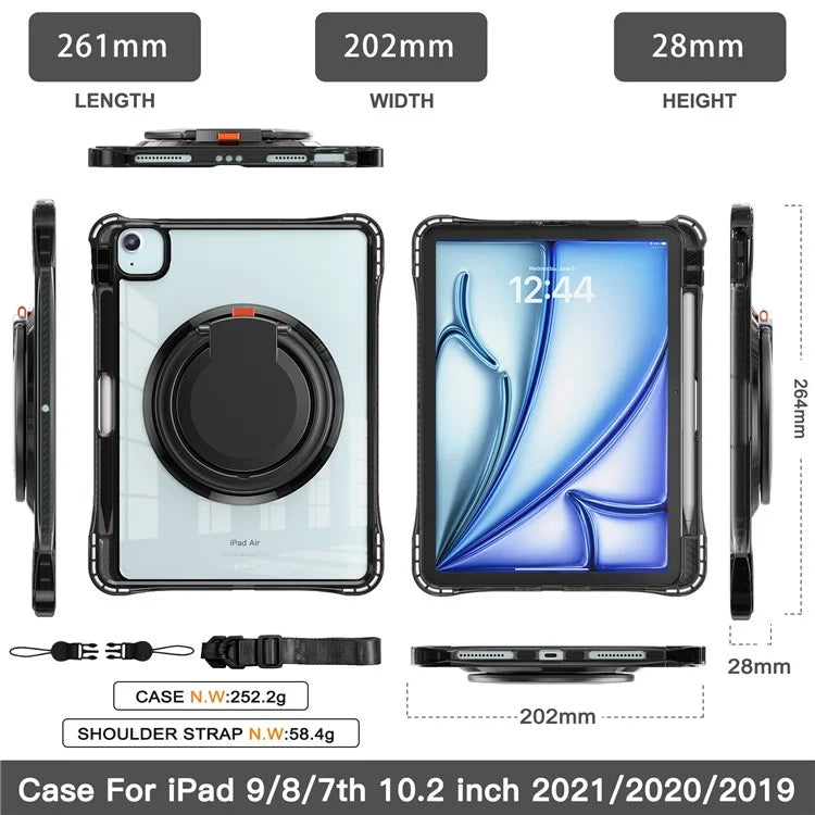For iPad Air 11 (2024) / Air (2022) / (2020) / iPad Pro 11 (2022) / (2021) / (2020) / (2018) Case with Shoulder Strap Kickstand PC+TPU+Acrylic Cover