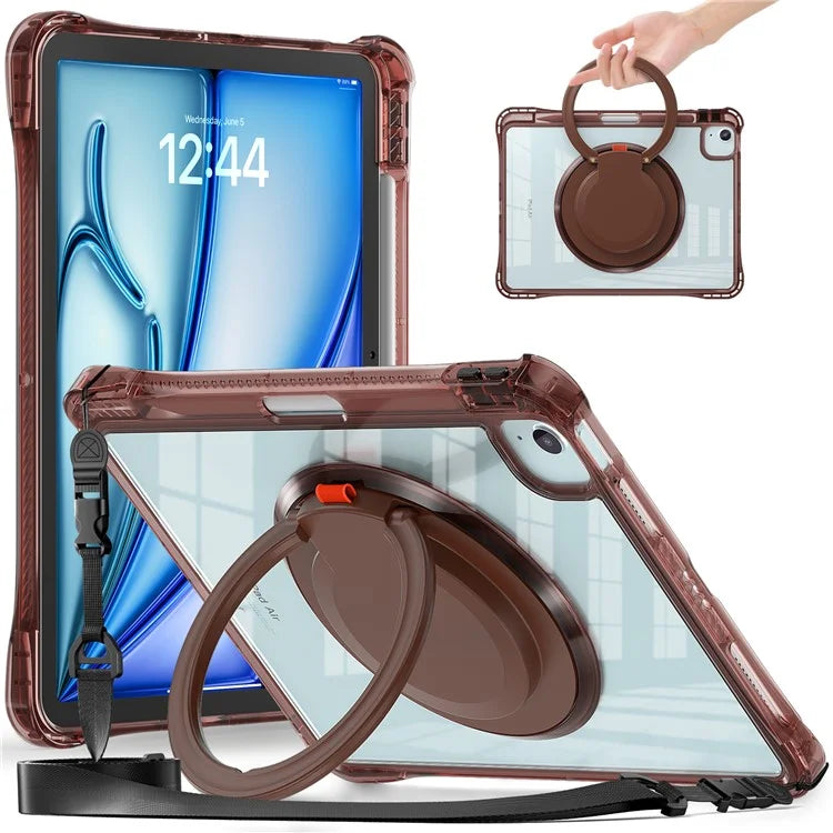 For iPad Air 11 (2024) / Air (2022) / (2020) / iPad Pro 11 (2022) / (2021) / (2020) / (2018) Case with Shoulder Strap Kickstand PC+TPU+Acrylic Cover
