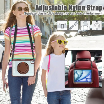 For iPad Air 11 (2024) / Air (2022) / (2020) / iPad Pro 11 (2022) / (2021) / (2020) / (2018) Case with Shoulder Strap Kickstand PC+TPU+Acrylic Cover