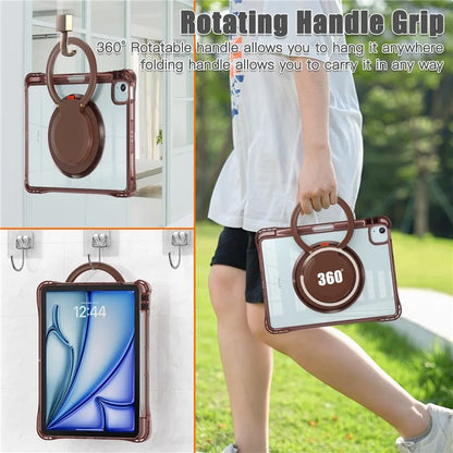 For iPad Air 11 (2024) / Air (2022) / (2020) / iPad Pro 11 (2022) / (2021) / (2020) / (2018) Case with Shoulder Strap Kickstand PC+TPU+Acrylic Cover