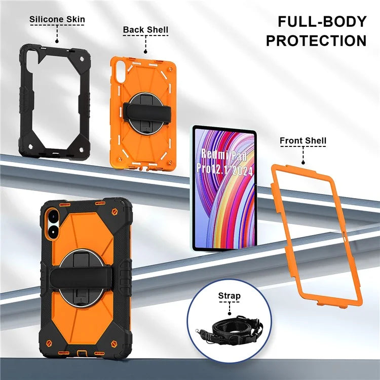 For Xiaomi Redmi Pad Pro 5G / Pad Pro / Poco Pad 4G Case Kickstand Silicone+PC Tablet Cover with Shoulder Strap