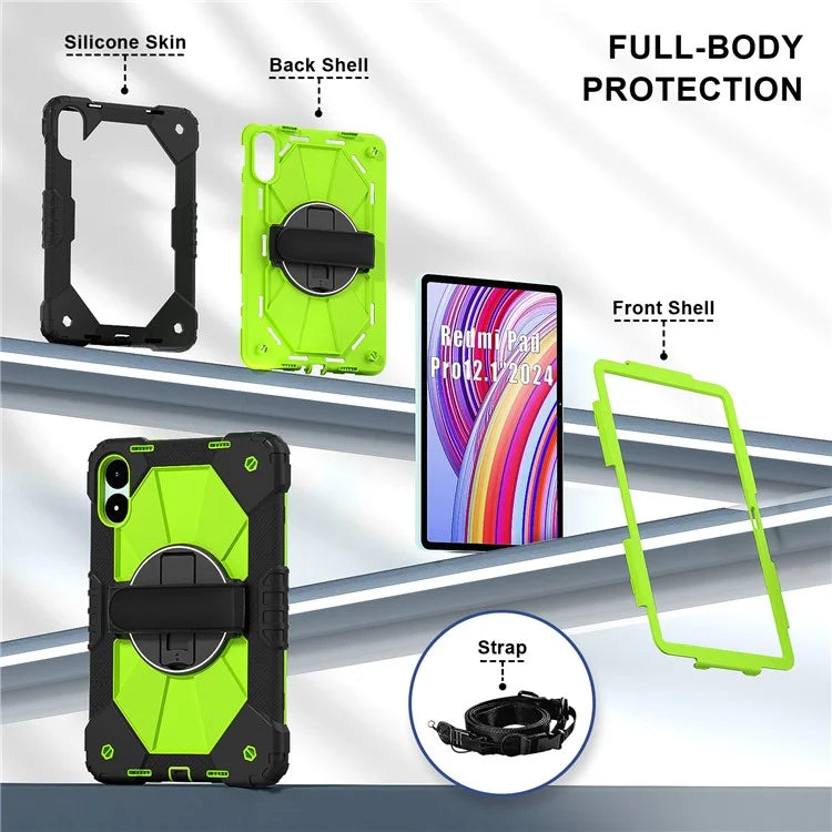 For Xiaomi Redmi Pad Pro 5G / Pad Pro / Poco Pad 4G Case Kickstand Silicone+PC Tablet Cover with Shoulder Strap