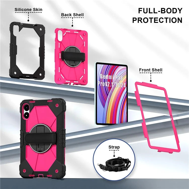 For Xiaomi Redmi Pad Pro 5G / Pad Pro / Poco Pad 4G Case Kickstand Silicone+PC Tablet Cover with Shoulder Strap