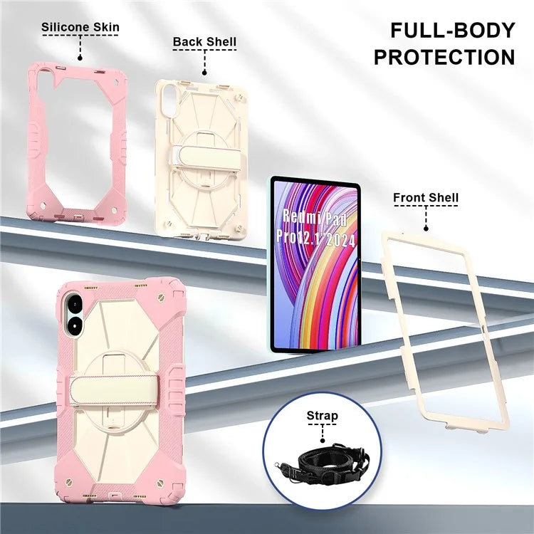For Xiaomi Redmi Pad Pro 5G / Pad Pro / Poco Pad 4G Case Kickstand Silicone+PC Tablet Cover with Shoulder Strap