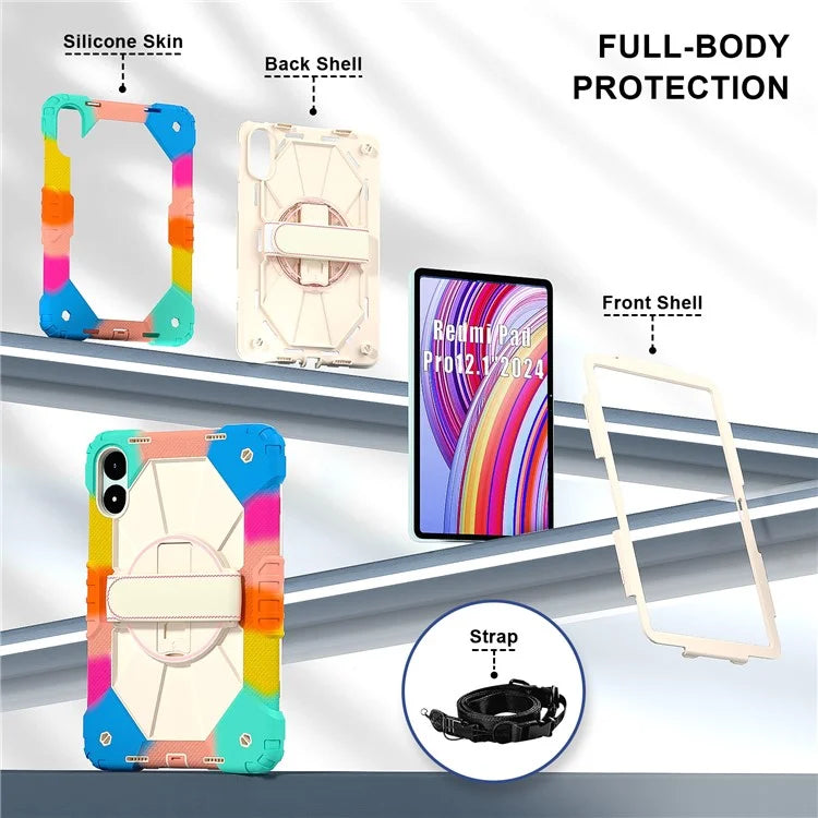 For Xiaomi Redmi Pad Pro 5G / Pad Pro / Poco Pad 4G Case Kickstand Silicone+PC Tablet Cover with Shoulder Strap