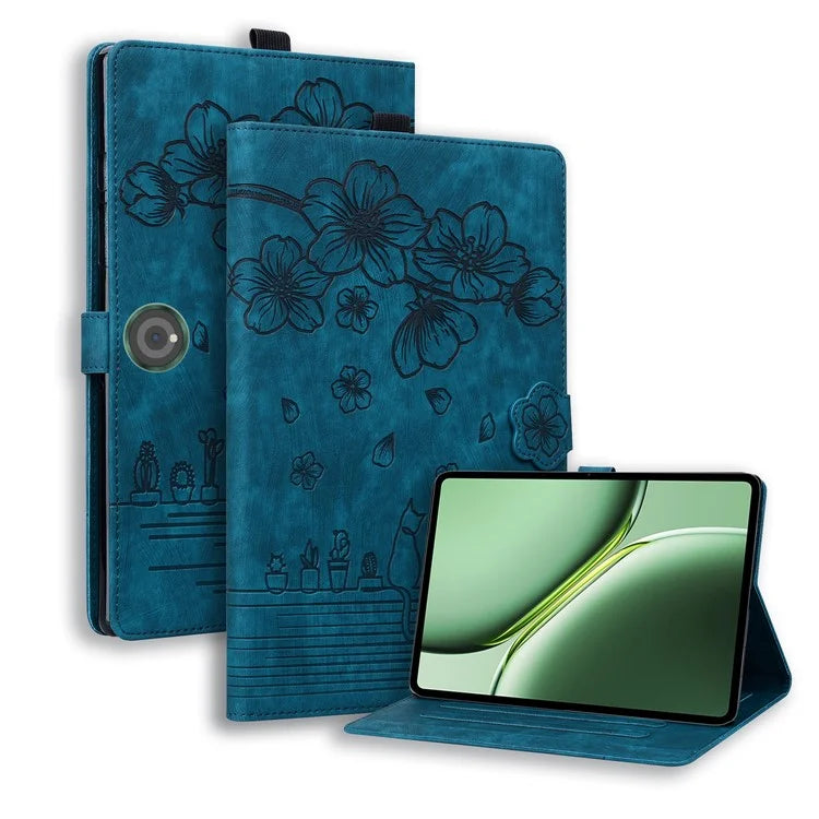For OnePlus Pad Pro / Pad 2 Case Card Slots Leather Tablet Stand Folio Cover Flower Cat