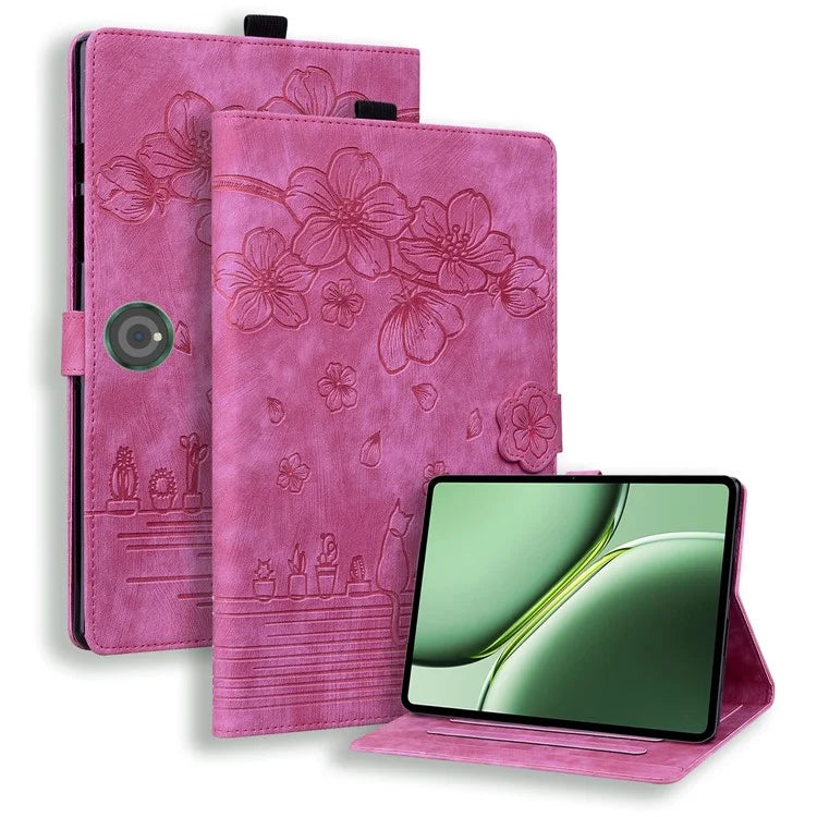 For OnePlus Pad Pro / Pad 2 Case Card Slots Leather Tablet Stand Folio Cover Flower Cat