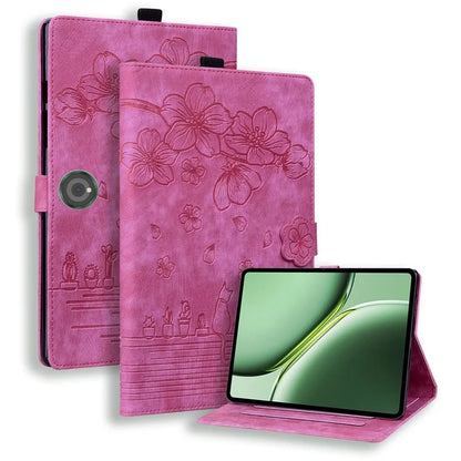 For OnePlus Pad Pro / Pad 2 Case Card Slots Leather Tablet Stand Folio Cover Flower Cat