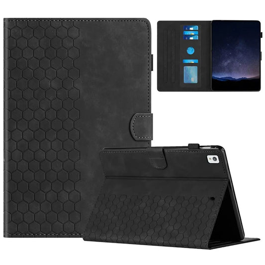 For iPad 10.2 (2021)  /  (2020)  /  (2019) Case Honeycomb Printed Leather Tablet Cover with Card Slot