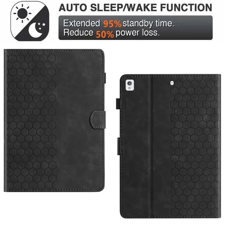 For iPad 10.2 (2021)  /  (2020)  /  (2019) Case Honeycomb Printed Leather Tablet Cover with Card Slot