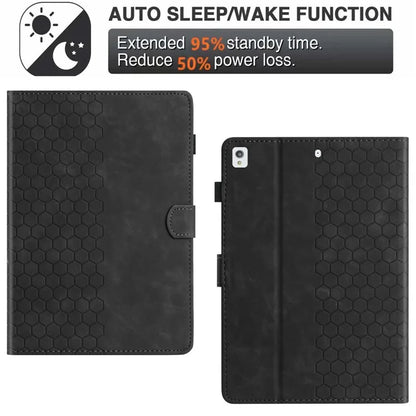 For iPad 10.2 (2021)  /  (2020)  /  (2019) Case Honeycomb Printed Leather Tablet Cover with Card Slot