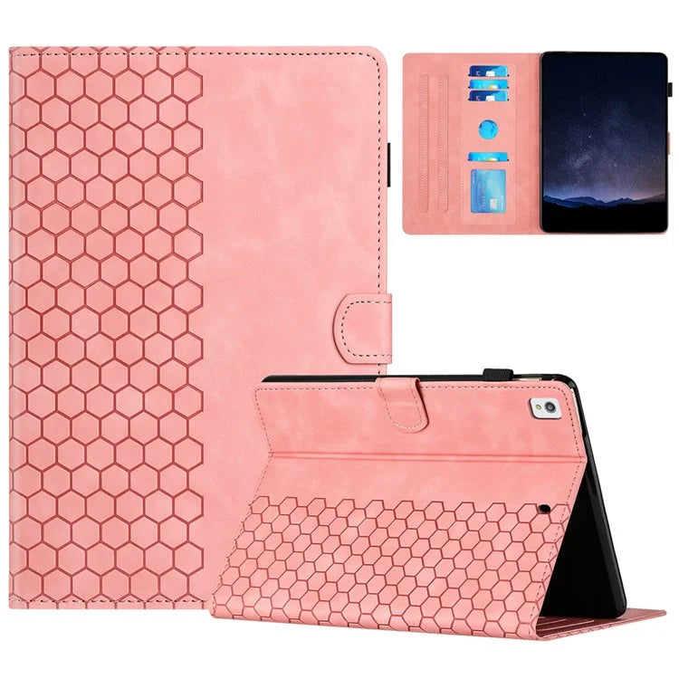 For iPad 10.2 (2021)  /  (2020)  /  (2019) Case Honeycomb Printed Leather Tablet Cover with Card Slot