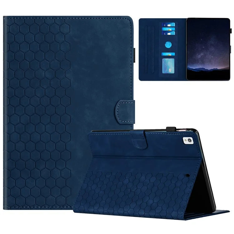 For iPad 10.2 (2021)  /  (2020)  /  (2019) Case Honeycomb Printed Leather Tablet Cover with Card Slot