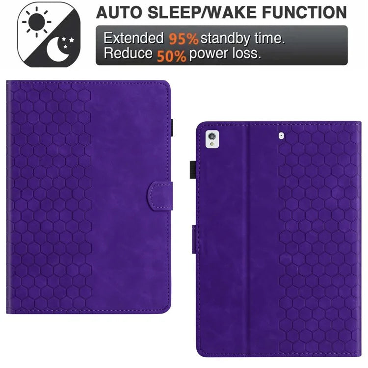 For iPad 10.2 (2021)  /  (2020)  /  (2019) Case Honeycomb Printed Leather Tablet Cover with Card Slot