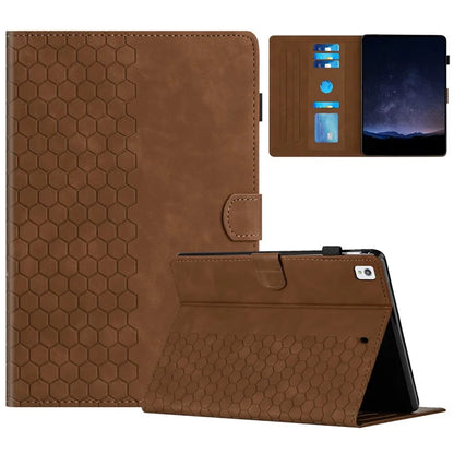 For iPad 10.2 (2021)  /  (2020)  /  (2019) Case Honeycomb Printed Leather Tablet Cover with Card Slot